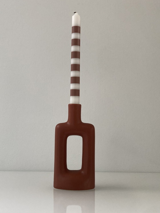 Image 1 of Red Brown Candlestick Of Ceramic By Hestia Design