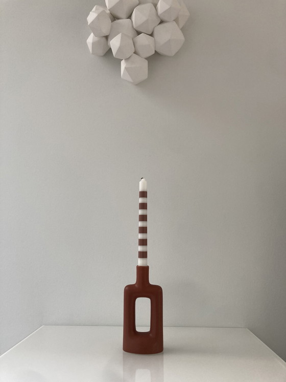 Image 1 of Red Brown Candlestick Of Ceramic By Hestia Design