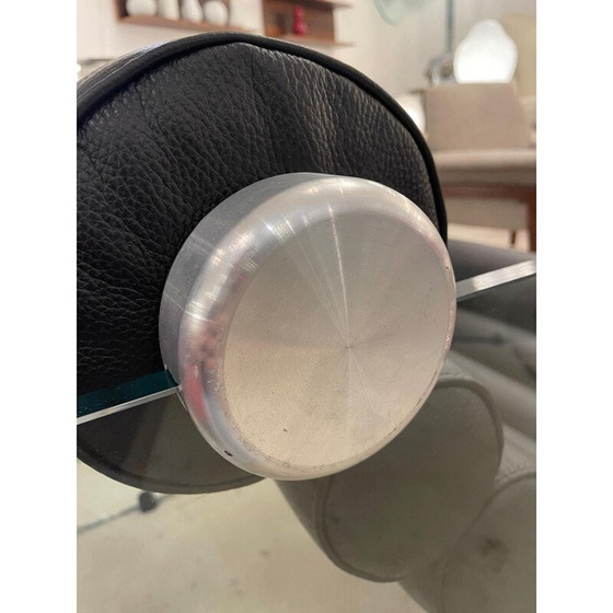 Image 1 of Pair of vintage "Hyaline" armchairs in glass and black leather by Fabio Lenci, Italy 1970