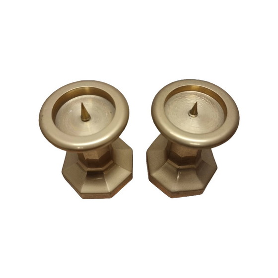 Image 1 of Set of Brass Column Candlesticks