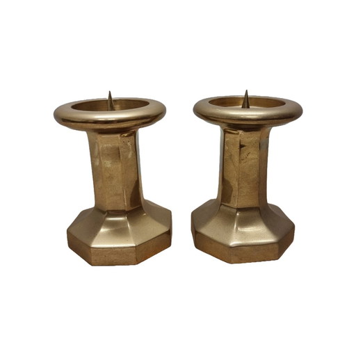 Set of Brass Column Candlesticks