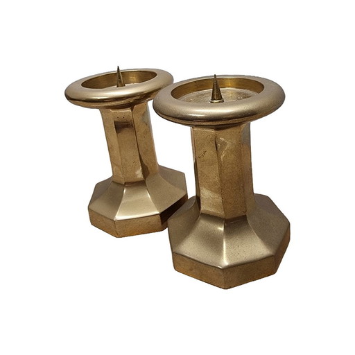 Set of Brass Column Candlesticks