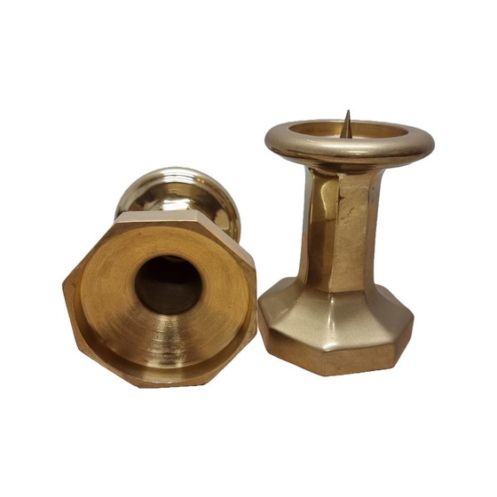 Image 1 of Set of Brass Column Candlesticks