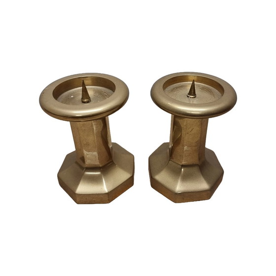 Image 1 of Set of Brass Column Candlesticks