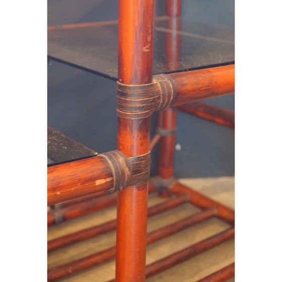 Image 1 of Vintage bookcase in rattan, leather and smoked glass, 1970s