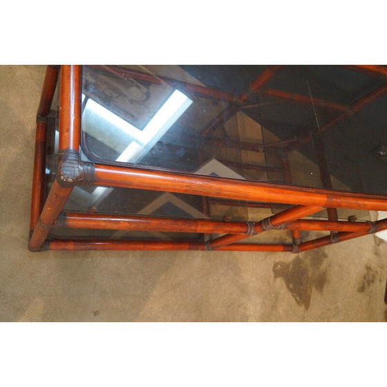 Image 1 of Vintage bookcase in rattan, leather and smoked glass, 1970s