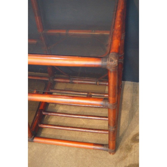 Image 1 of Vintage bookcase in rattan, leather and smoked glass, 1970s