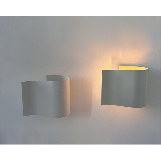 Image 1 of Pair of vintage wall lamp in curved white lacquered metal, France 1980