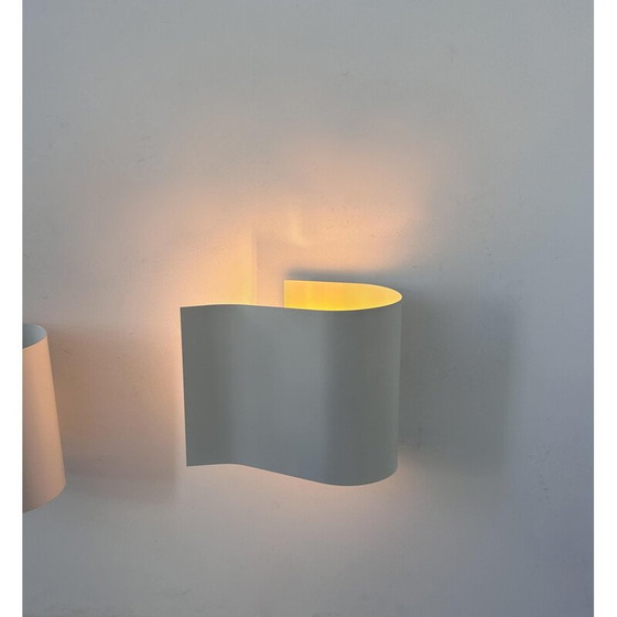 Image 1 of Pair of vintage wall lamp in curved white lacquered metal, France 1980