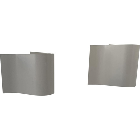 Image 1 of Pair of vintage wall lamp in curved white lacquered metal, France 1980