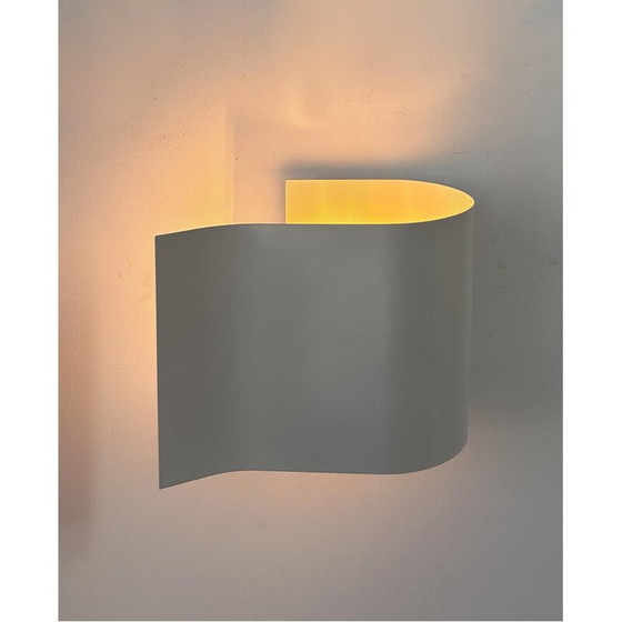 Image 1 of Pair of vintage wall lamp in curved white lacquered metal, France 1980