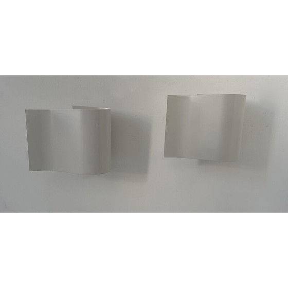 Image 1 of Pair of vintage wall lamp in curved white lacquered metal, France 1980
