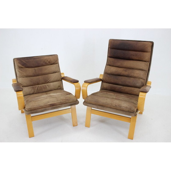 Image 1 of Pair of vintage "Contino" leather armchairs by Yngve Ekström, Sweden 1970s
