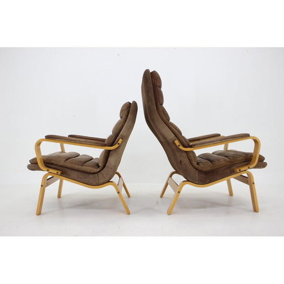 Image 1 of Pair of vintage "Contino" leather armchairs by Yngve Ekström, Sweden 1970s