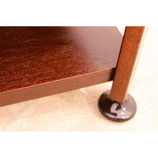 Vintage mahogany side table on casters, Czechoslovakia 1980