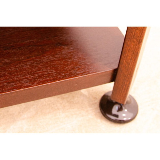 Image 1 of Tavolino laterale vintage in mogano con rotelle, Cecoslovacchia 1980