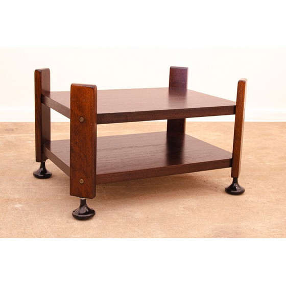 Image 1 of Tavolino laterale vintage in mogano con rotelle, Cecoslovacchia 1980