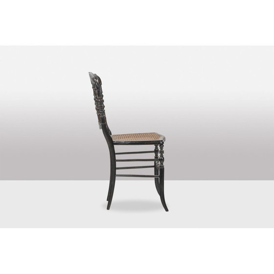 Image 1 of Vintage cane chair in turned and blackened wood, France