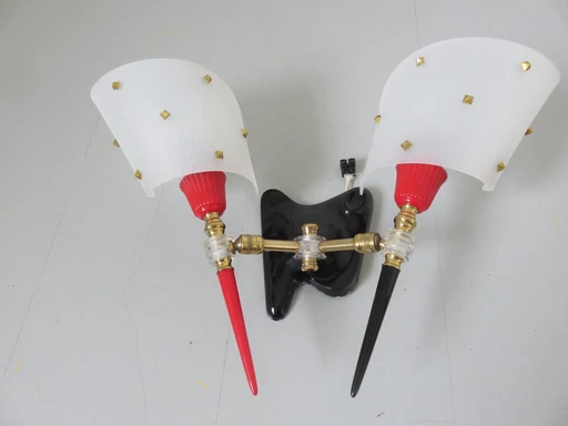 Pair Of Double Wall Lights, France, 50s 60s