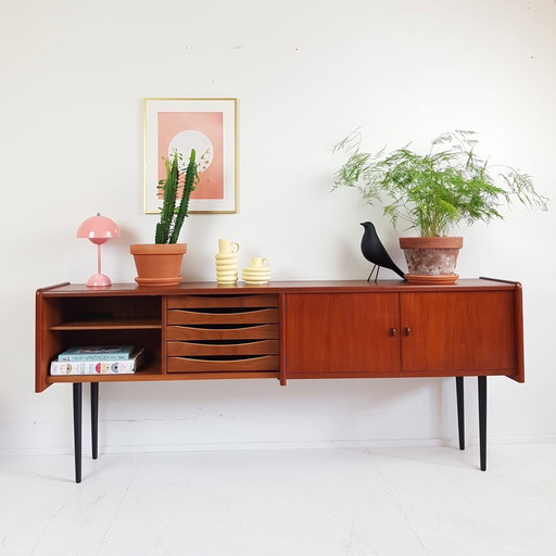Vintage Danish Sideboard Teak Veneer High Model