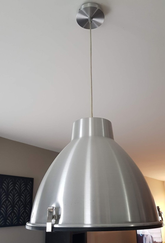 Image 1 of Industrial Style Brushed Aluminium Hanging Fixture - Diam 42Cm