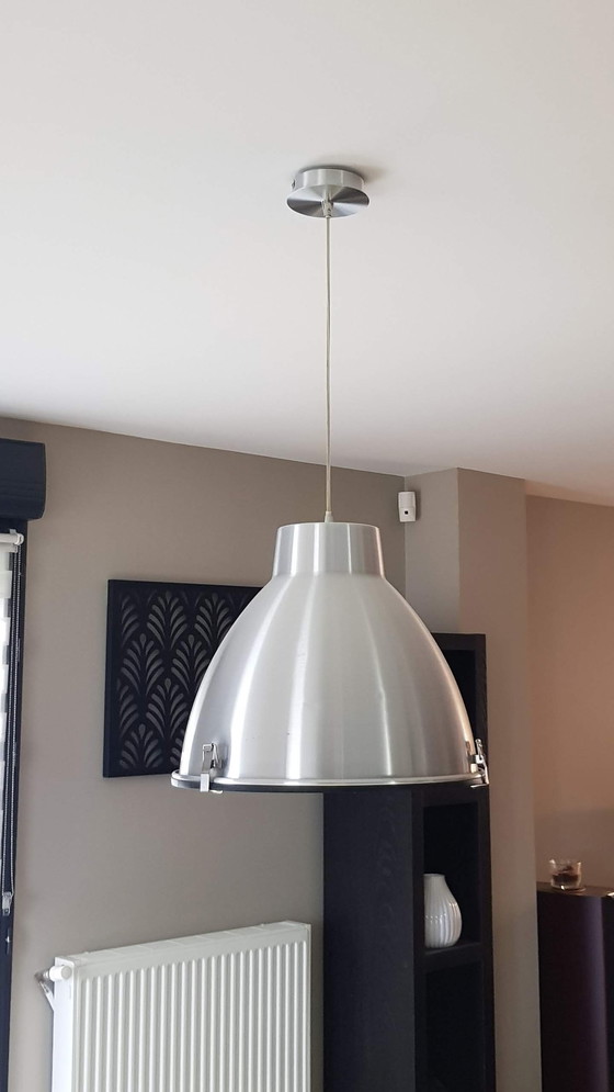 Image 1 of Industrial Style Brushed Aluminium Hanging Fixture - Diam 42Cm