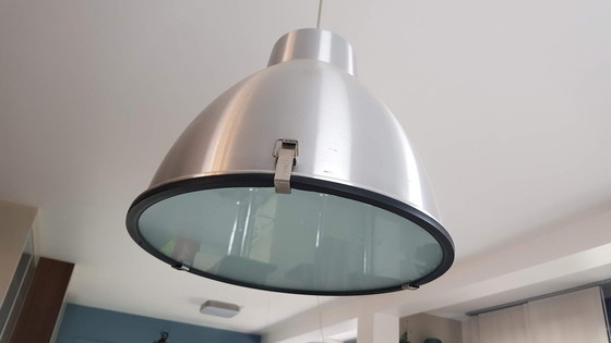 Image 1 of Industrial Style Brushed Aluminium Hanging Fixture - Diam 42Cm