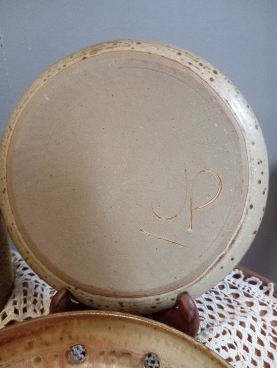 Image 1 of Antique Stoneware Cheese Drainer Signed Jp.Prudhomme