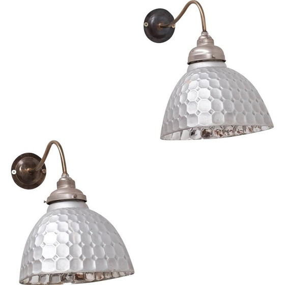 Image 1 of Pair of vintage Mercury glass wall lamps, France 1930s