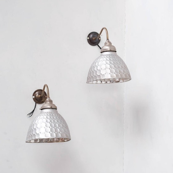Image 1 of Pair of vintage Mercury glass wall lamps, France 1930s