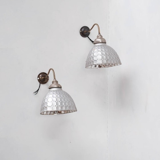 Image 1 of Pair of vintage Mercury glass wall lamps, France 1930s