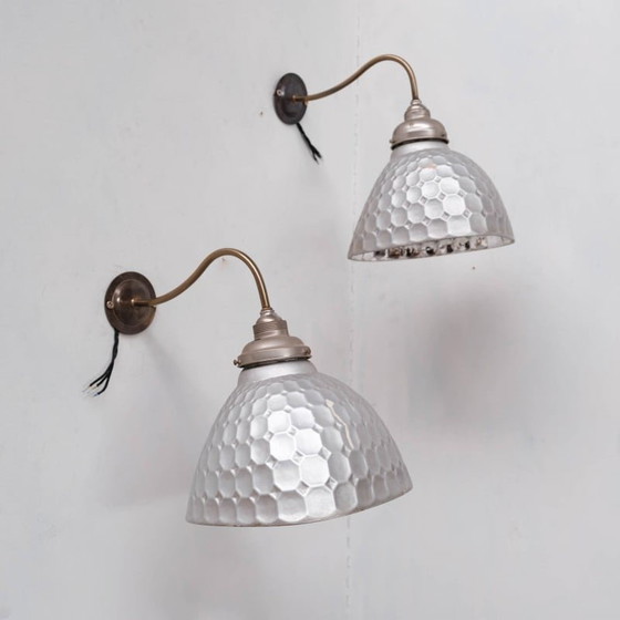 Image 1 of Pair of vintage Mercury glass wall lamps, France 1930s