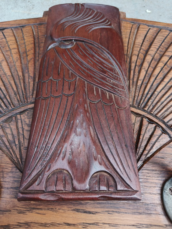 Image 1 of Porte-manteau Art Déco en chêne avec figure d'oiseau