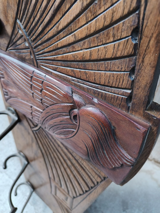 Image 1 of Art Deco Coat Rack Oak With Bird Figure