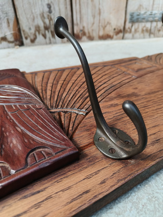 Image 1 of Art Deco Coat Rack Oak With Bird Figure