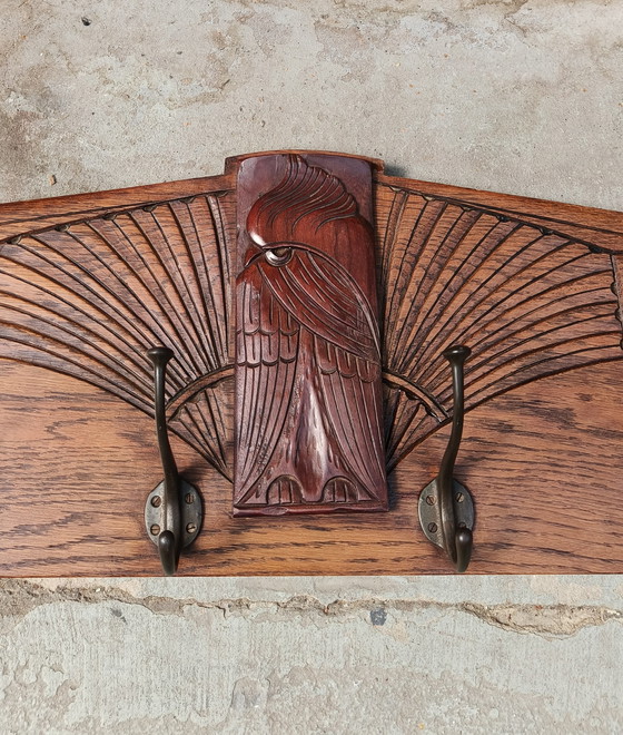 Image 1 of Art Deco Coat Rack Oak With Bird Figure