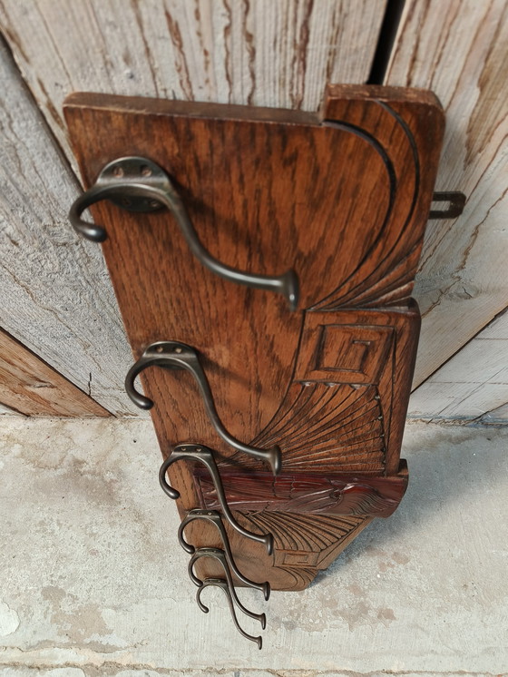 Image 1 of Art Deco Coat Rack Oak With Bird Figure