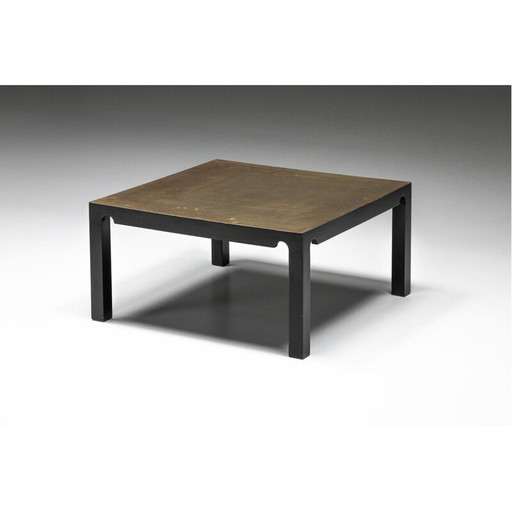 Vintage coffee table in black steel and brass by Emiel Veranneman, Belgium 1970