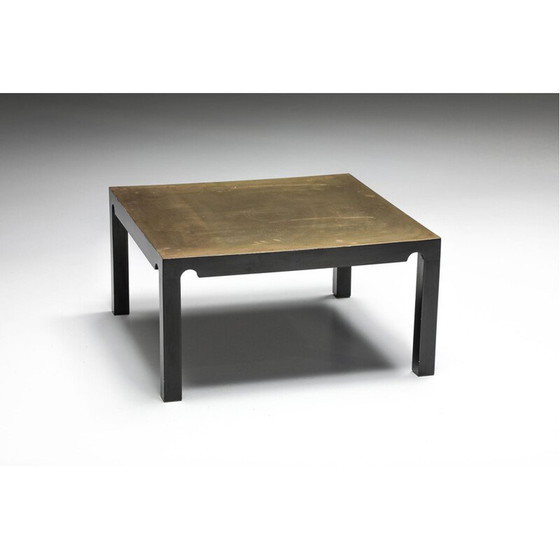 Image 1 of Tavolino da caffè vintage in acciaio nero e ottone di Emiel Veranneman, Belgio 1970