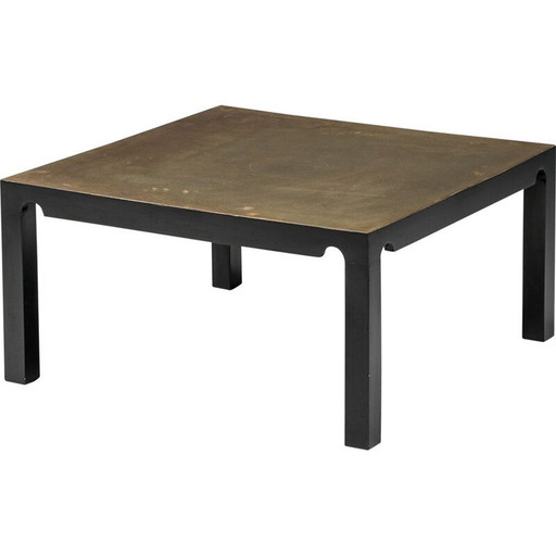 Vintage coffee table in black steel and brass by Emiel Veranneman, Belgium 1970