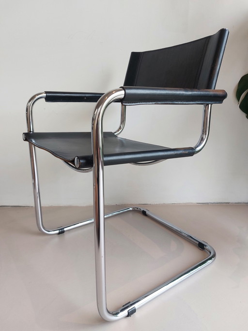 4x Fasem S34 Dining Chairs In Black Leather By Mart Stam