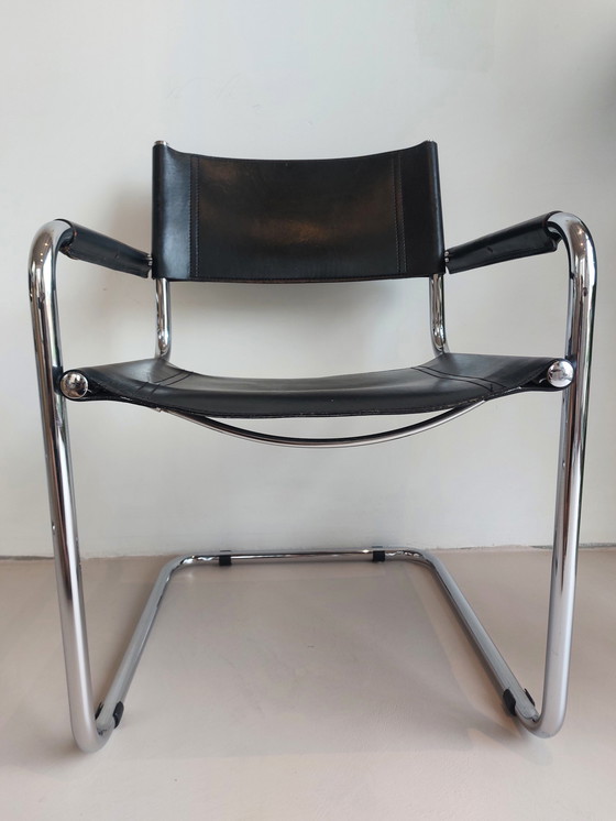 Image 1 of 4x Fasem S34 Dining Chairs In Black Leather By Mart Stam