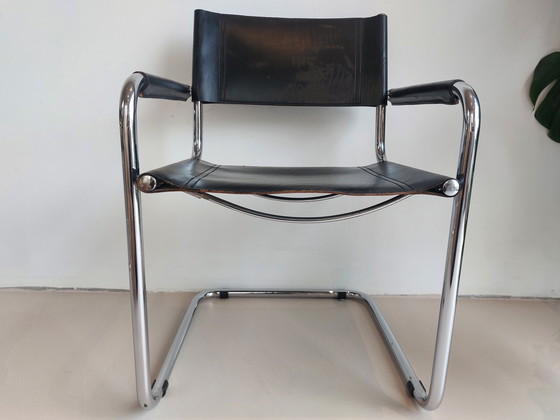 Image 1 of 4x Fasem S34 Dining Chairs In Black Leather By Mart Stam