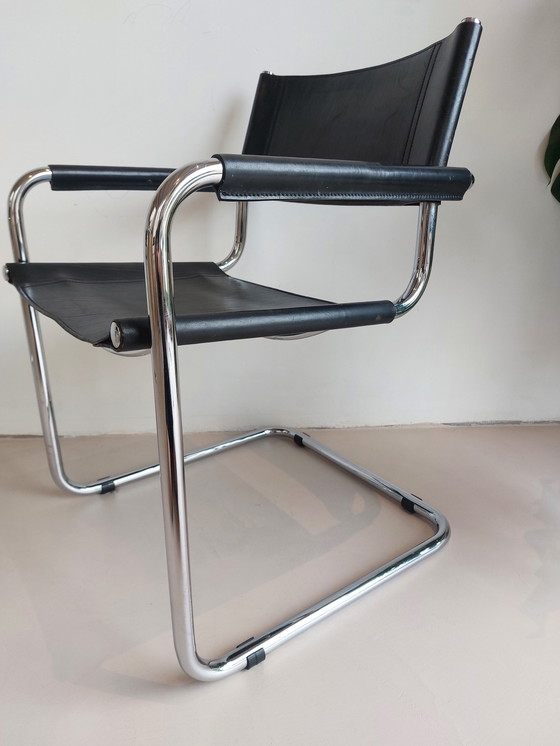 Image 1 of 4x Fasem S34 Dining Chairs In Black Leather By Mart Stam