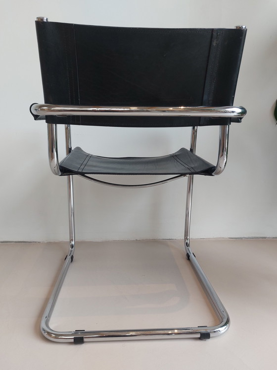 Image 1 of 4x Fasem S34 Dining Chairs In Black Leather By Mart Stam