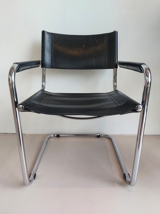 Image 1 of 4x Fasem S34 Dining Chairs In Black Leather By Mart Stam