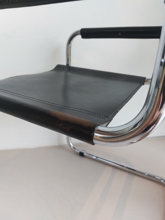 Image 1 of 4x Fasem S34 Dining Chairs In Black Leather By Mart Stam