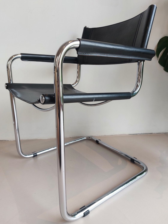 Image 1 of 4x Fasem S34 Dining Chairs In Black Leather By Mart Stam