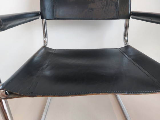 Image 1 of 4x Fasem S34 Dining Chairs In Black Leather By Mart Stam