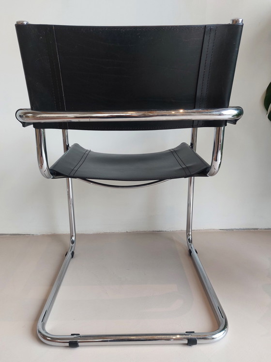 Image 1 of 4x Fasem S34 Dining Chairs In Black Leather By Mart Stam